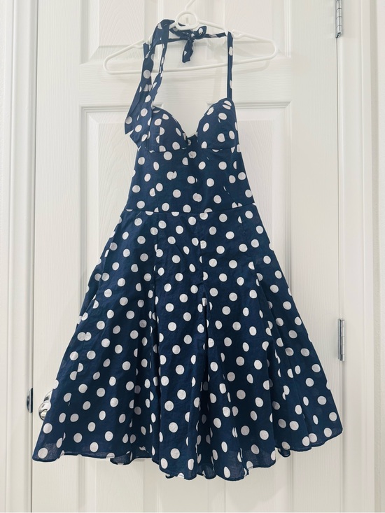 Betsey Johnson Dresses & Skirts - Betsey Johnson Navy and Polka Dot Pink Label Dress, Size 8